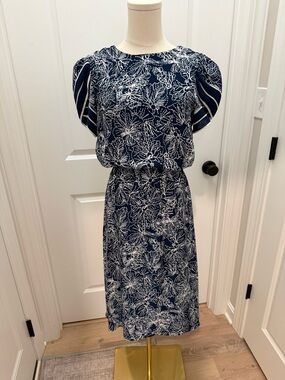 H&M Navy and White Floral Midi Dress
